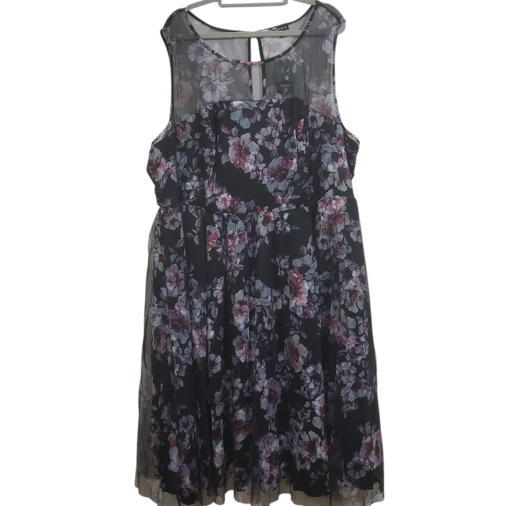 NWT Torrid Floral Mesh Illusion Midi Dress Black Dark Floral Size 26 Plus Boho - Picture 2 of 13